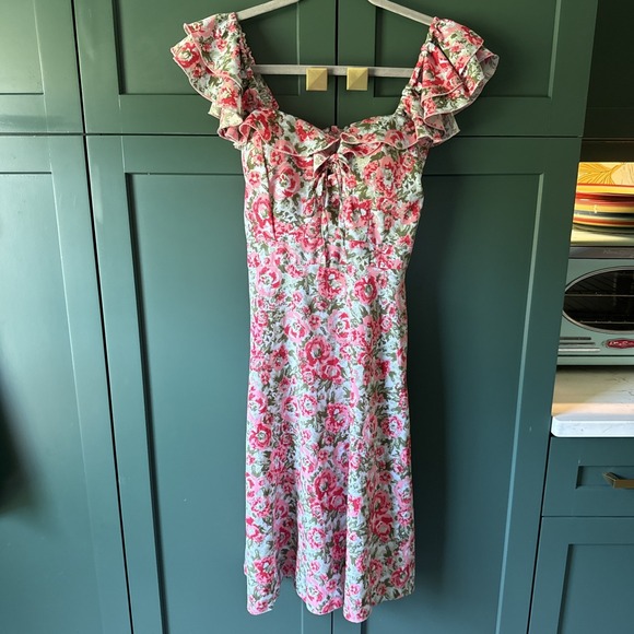 Flowers by Zoe Dresses & Skirts - Floral Flutter‎ Sleeve Pink Rose midi Dress With Pockets size S